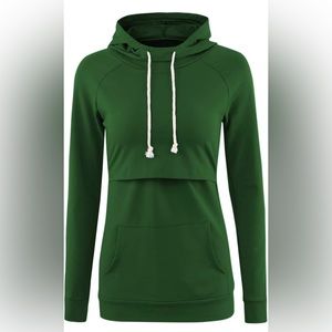 Women's Nursing Sweatshirt Long Sleeves  Hoodie Breastfeeding X-Large- Green